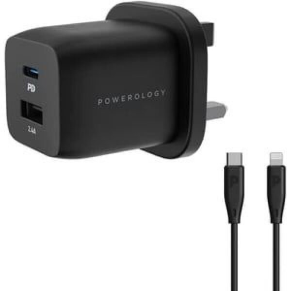 شاحن باورولوجي فائق السرعة بقوة 32 وات 20 وات PD ويتضمن 1.2 متر / 4 قدم USB-C إلى كابل ايتنينج يفون