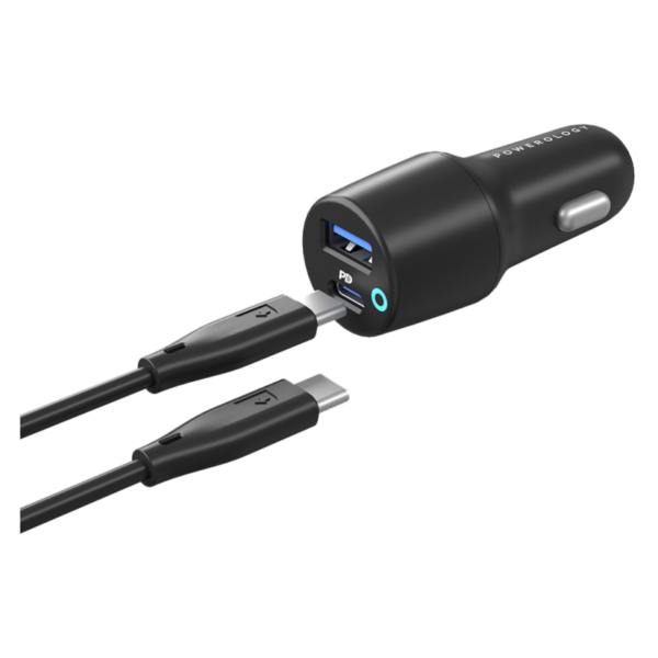 شاحن سيارة فائق السرعة بقوة 38 وات مخرج مزدوج مع كابل شحن USB-C